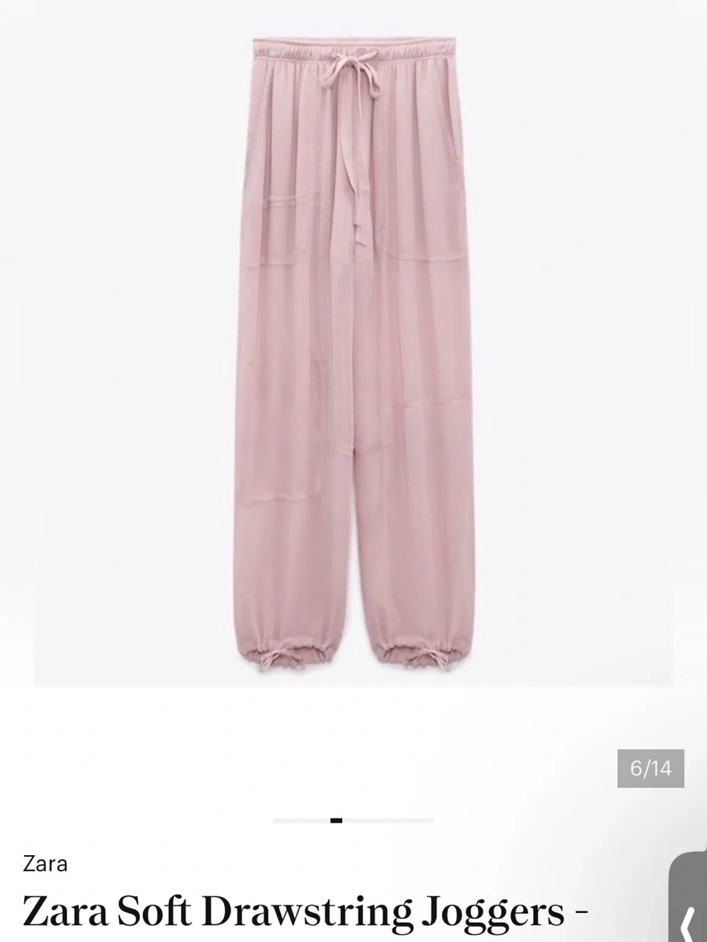 Zara Light Pink Drawstring Linen-Blend Jogger Pants